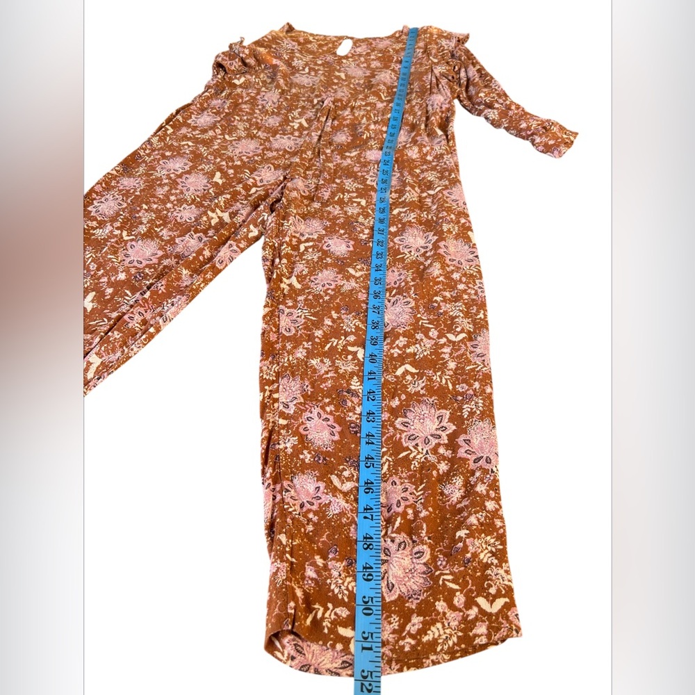 Free People Lux Floral Jumpsuit Women’s S Ruffle Drawstring Brown Pink Crop Leg - Picture 16 of 16